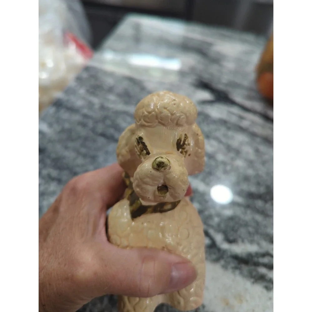 Vintage Chalkware Poodle Carnival Prize Poodle Dog Pup Pink Tones